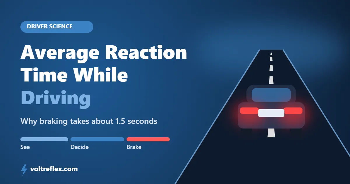 Average reaction time while driving, a car braking on a night road